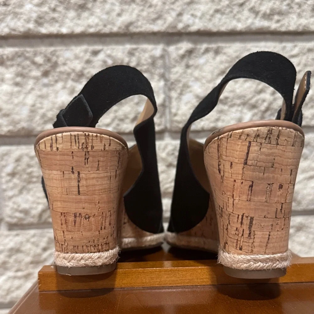 Franco Sarto Black Suede Cork Wedges - Picture 3 of 7